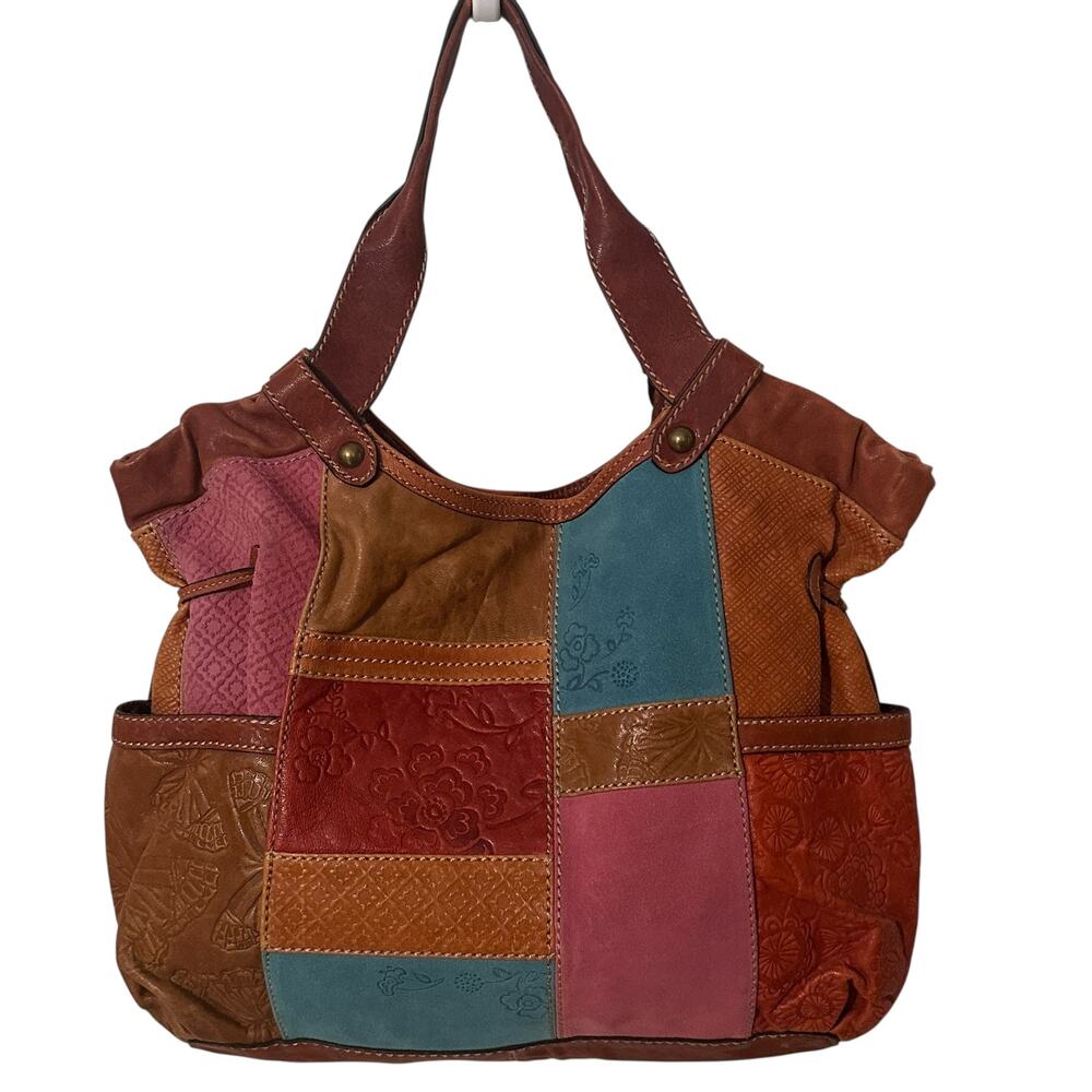 Fossil Patchwork Leather Large Hobo Bag Womens Br… - image 3